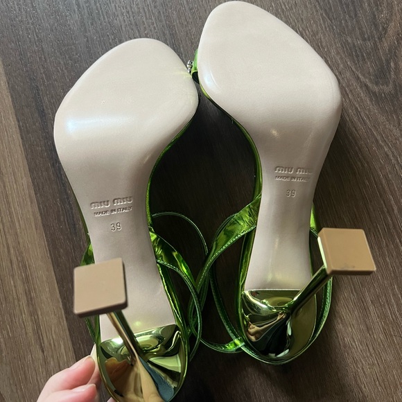 Miu Miu Calzature Donna Crystal-Trimmed Metallic Leather Sandals Heels - Picture 10 of 12